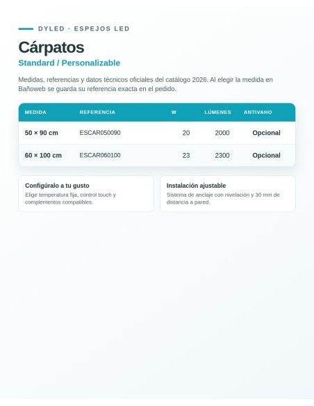 Espejo LED Cárpatos de Dyled, Standard y Standard Pro