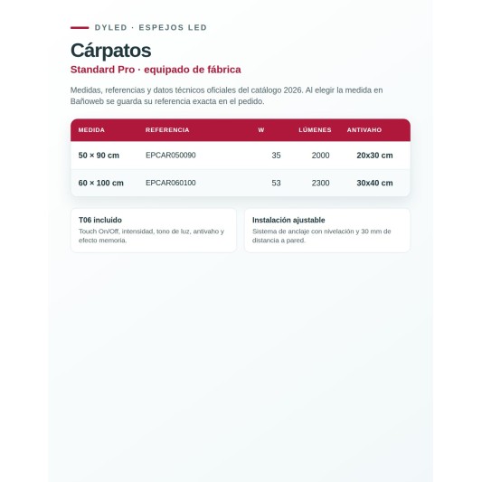 Espejo LED Cárpatos de Dyled, Standard y Standard Pro