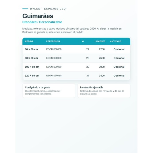 Espejo LED Guimarães de Dyled, Standard y Standard Pro