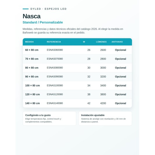 Espejo LED Nasca de Dyled, Standard y Standard Pro