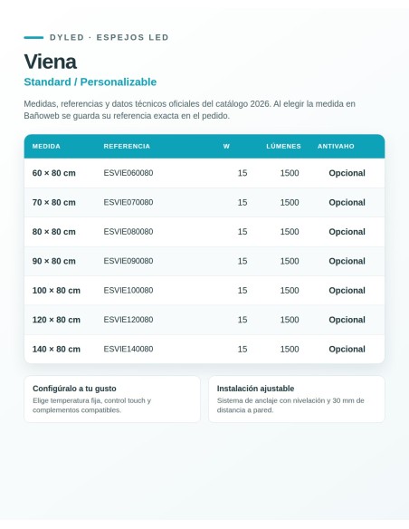 Espejo LED Viena de Dyled, Standard y Standard Pro