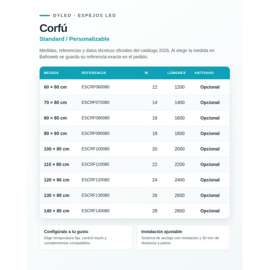 Espejo LED Corfú de Dyled, Standard y Standard Pro