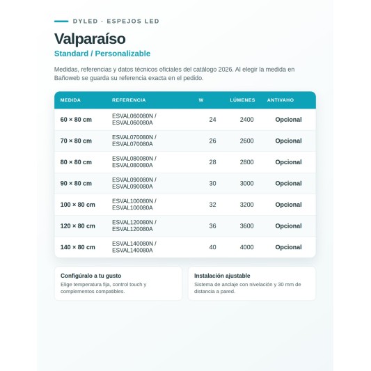 Espejo LED Valparaíso de Dyled, Standard y Standard Pro