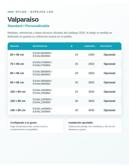 Espejo LED Valparaíso de Dyled, Standard y Standard Pro