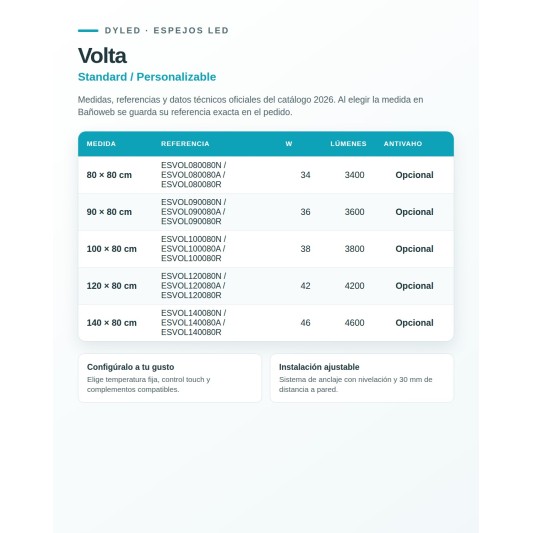 Espejo LED Volta de Dyled, Standard y Standard Pro