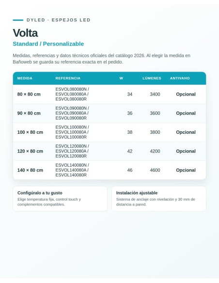 Espejo LED Volta de Dyled, Standard y Standard Pro