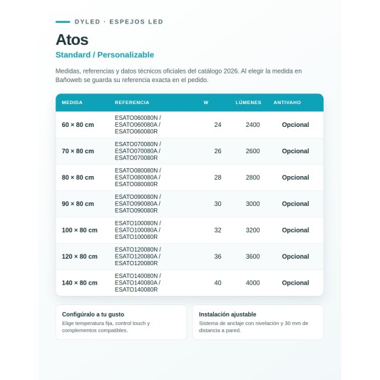 Espejo LED Atos de Dyled, Standard y Standard Pro