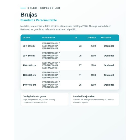Espejo LED Brujas de Dyled, Standard y Standard Pro