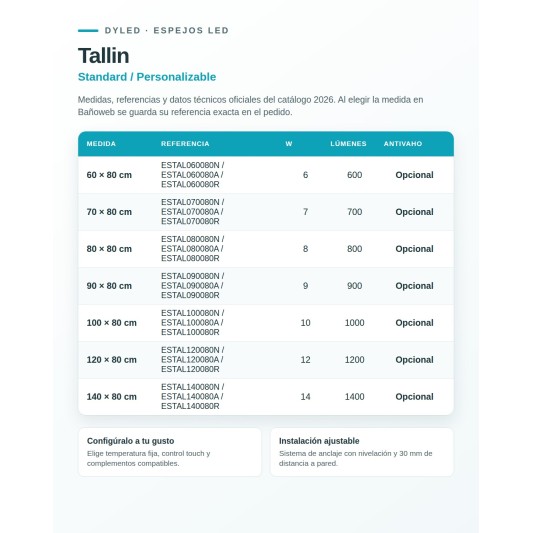 Espejo LED Tallin de Dyled, Standard y Standard Pro