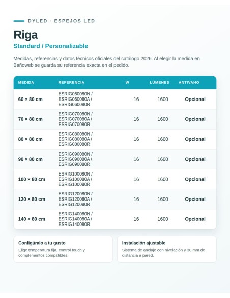 Espejo LED Riga de Dyled, Standard y Standard Pro