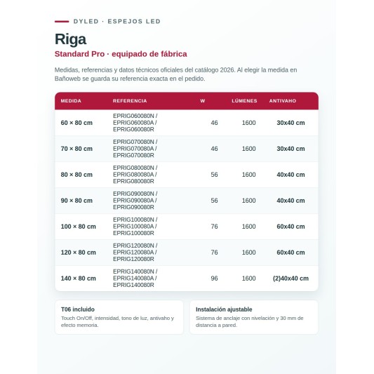 Espejo LED Riga de Dyled, Standard y Standard Pro