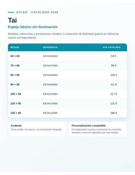 Espejo de baño Tai de Dyled sin iluminación, 60-140 cm