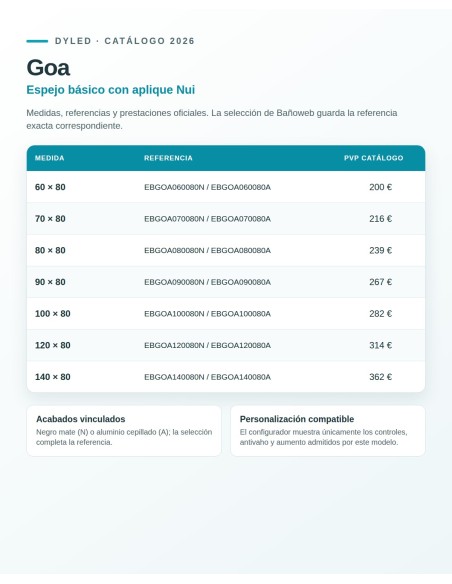 Espejo de baño Goa de Dyled con aplique LED Nui, 60-140 cm