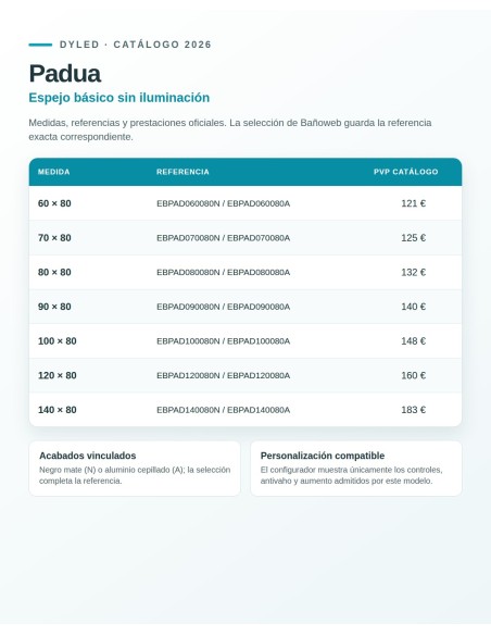 Espejo de baño Padua de Dyled sin iluminación, 60-140 cm
