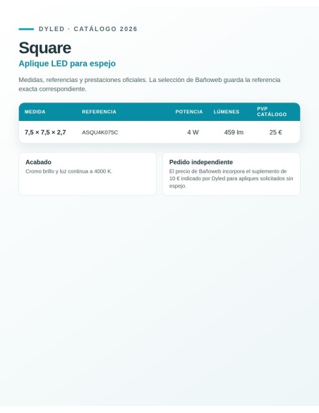 Aplique LED Square de Dyled para espejo, 7,5 cm