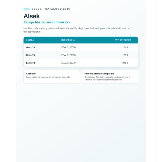 Espejo de baño Alsek de Dyled sin iluminación, 100-140 cm