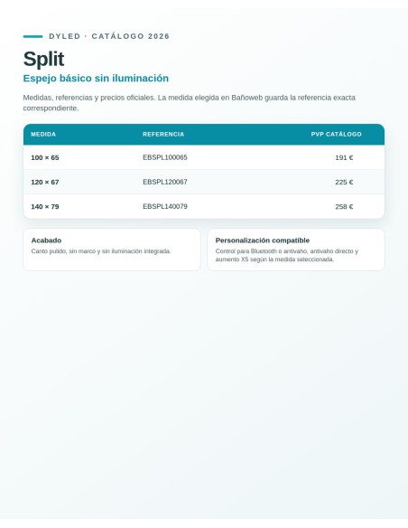 Espejo de baño Split de Dyled sin iluminación, 100-140 cm