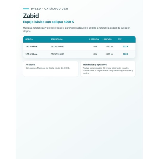 Espejo de baño Zabid de Dyled con aplique 4000 K, 100-120 cm