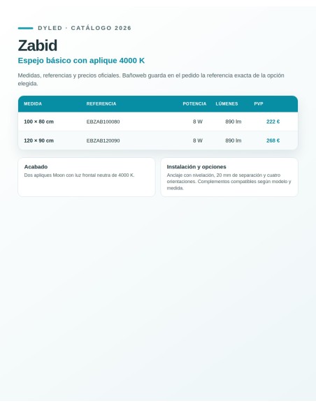 Espejo de baño Zabid de Dyled con aplique 4000 K, 100-120 cm
