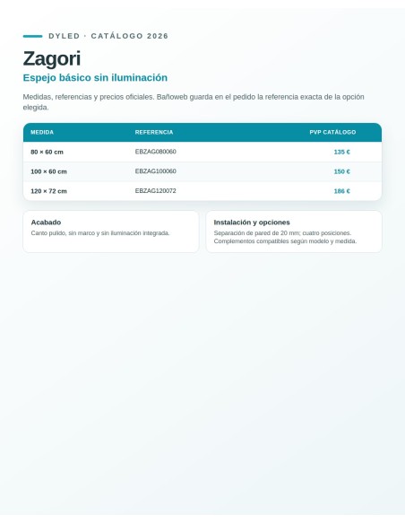 Espejo de baño Zagori de Dyled sin iluminación, 80-120 cm