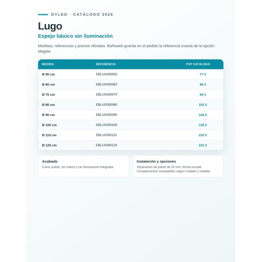 Espejo de baño Lugo de Dyled sin iluminación, Ø 50-120 cm
