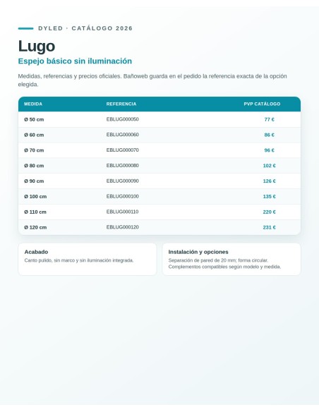 Espejo de baño Lugo de Dyled sin iluminación, Ø 50-120 cm