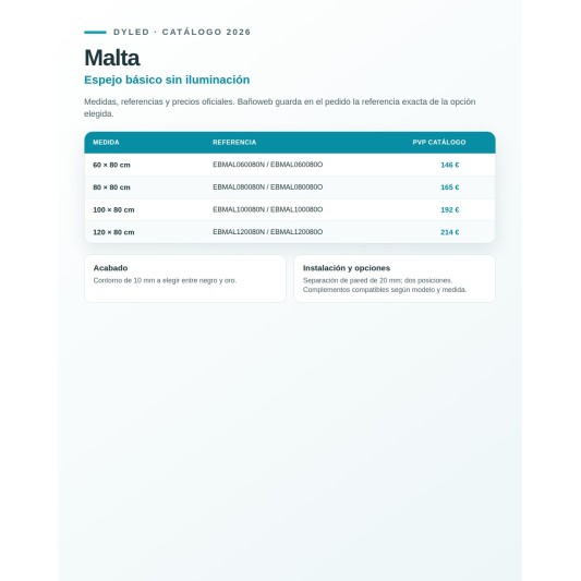 Espejo de baño Malta de Dyled sin iluminación, 60-120 cm