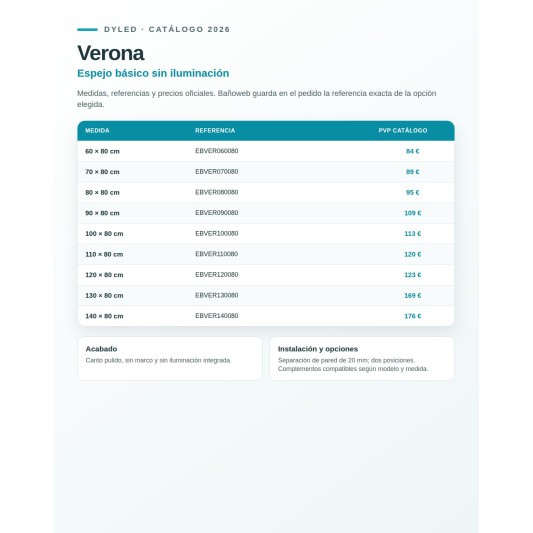 Espejo de baño Verona de Dyled sin iluminación, 60-140 cm