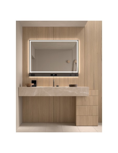 Espejo de baño LED Amalfi de Dyled con barra multifunción, 100-120 cm