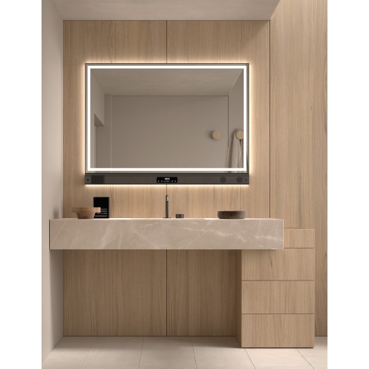 Espejo de baño LED Amalfi de Dyled con barra multifunción, 100-120 cm