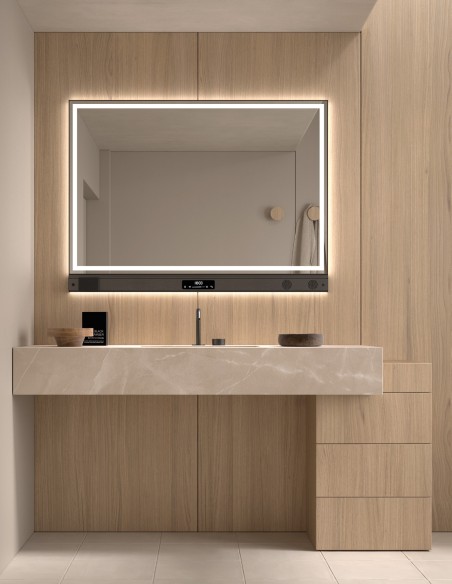 Espejo de baño LED Amalfi de Dyled con barra multifunción, 100-120 cm