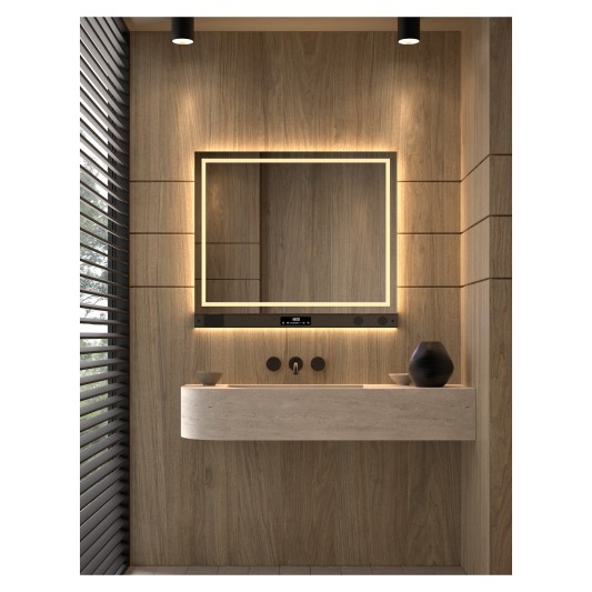 Espejo de baño LED Santiago de Dyled con barra multifunción, 100-120 cm