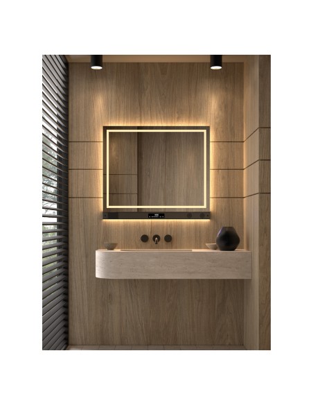Espejo de baño LED Santiago de Dyled con barra multifunción, 100-120 cm