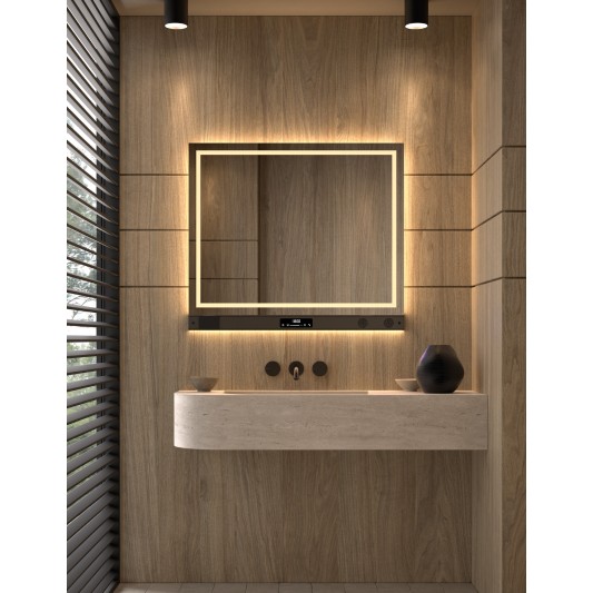 Espejo de baño LED Santiago de Dyled con barra multifunción, 100-120 cm