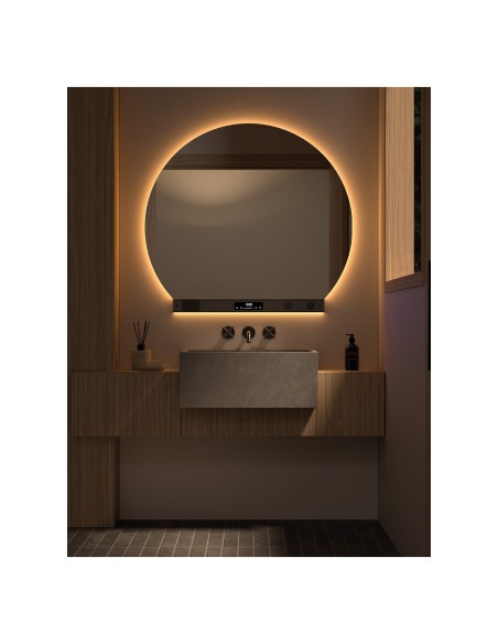 Espejo de baño LED Pisa de Dyled con barra multifunción, Ø 80-120 cm