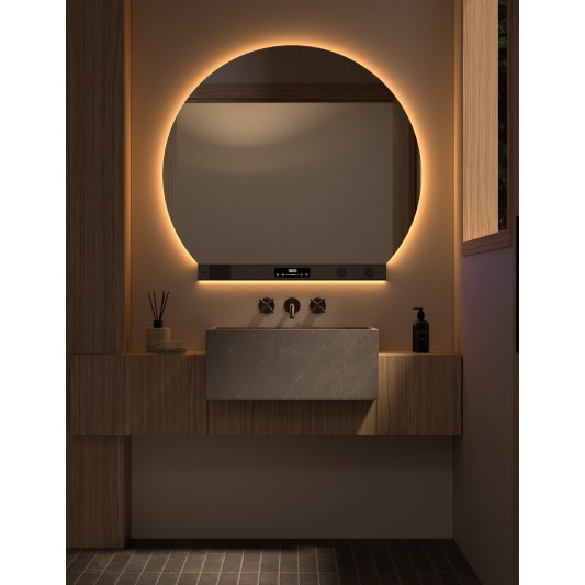 Espejo de baño LED Pisa de Dyled con barra multifunción, Ø 80-120 cm