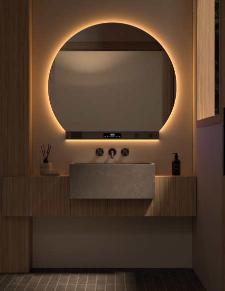 Espejo de baño LED Pisa de Dyled con barra multifunción, Ø 80-120 cm