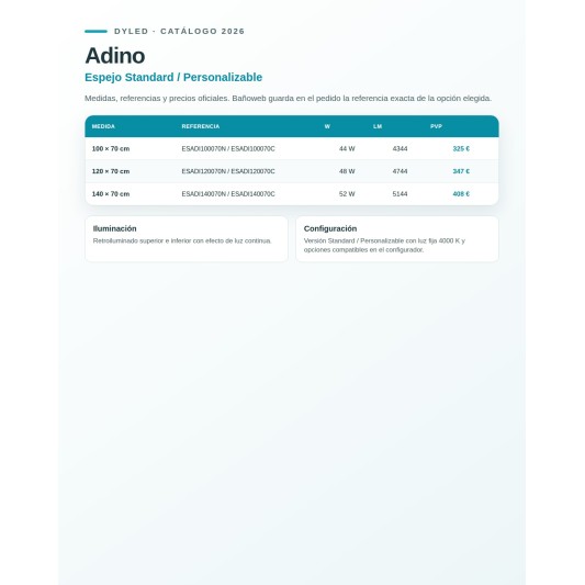 Espejo de baño LED Adino de Dyled Standard / Personalizable, 100-140 cm