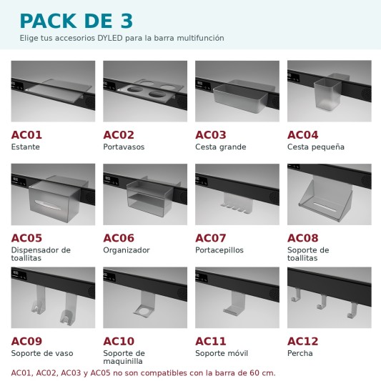 Pack de 3 accesorios DYLED para espejo con barra multifunción