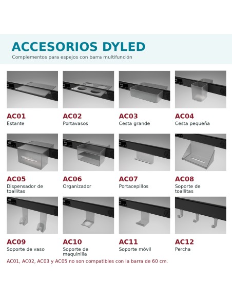 Pack de 3 accesorios DYLED para espejo con barra multifunción