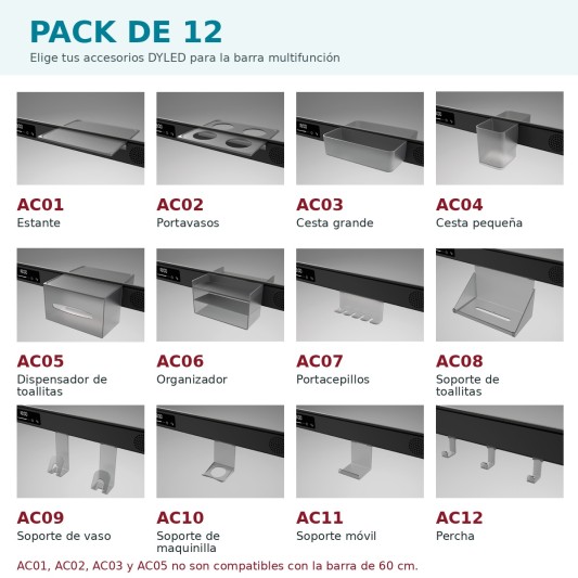 Pack de 12 accesorios DYLED para espejo con barra multifunción