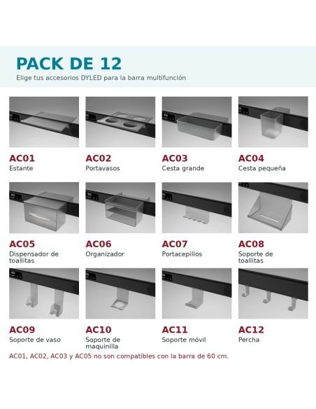 Pack de 12 accesorios DYLED para espejo con barra multifunción