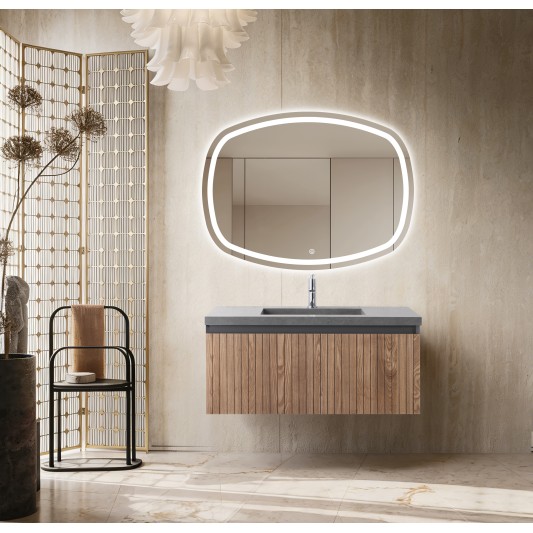 Conjunto de baño Eron 100 cm suspendido de Armobany en Roble con lavabo y espejo LED 2