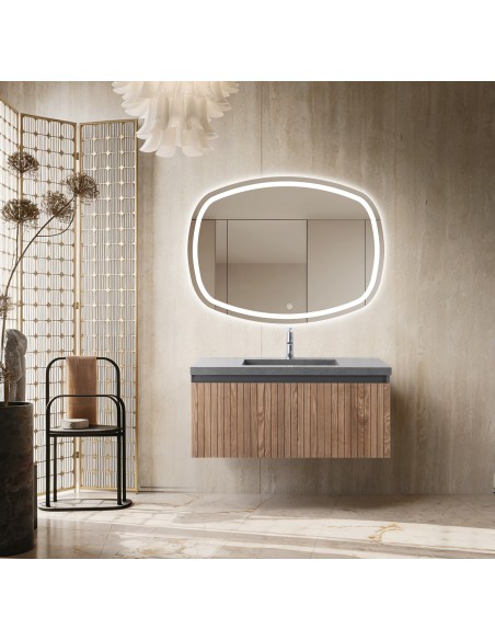 Conjunto de baño Eron 100 cm suspendido de Armobany en Roble con lavabo y espejo LED