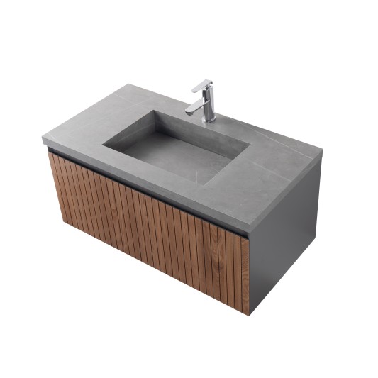 Conjunto de baño Eron 100 cm suspendido de Armobany en Roble con lavabo y espejo LED