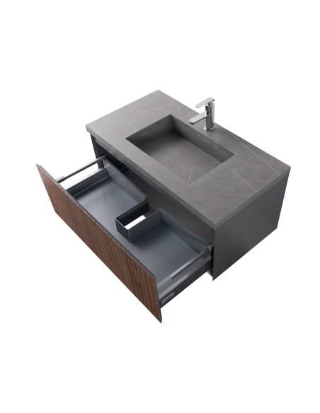 Conjunto de baño Eron 100 cm suspendido de Armobany en Roble con lavabo y espejo LED