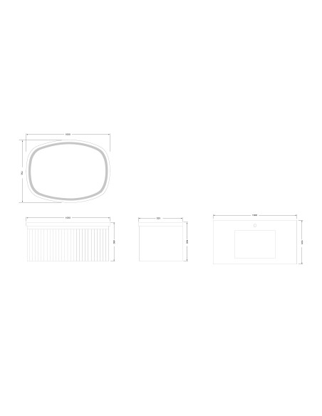 Conjunto de baño Eron 100 cm suspendido de New Bath en Roble con lavabo y espejo LED · Plano técnico