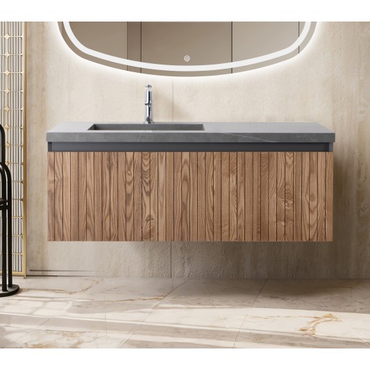 Conjunto de baño Eron 120 cm suspendido de Armobany en Roble con lavabo y espejo LED