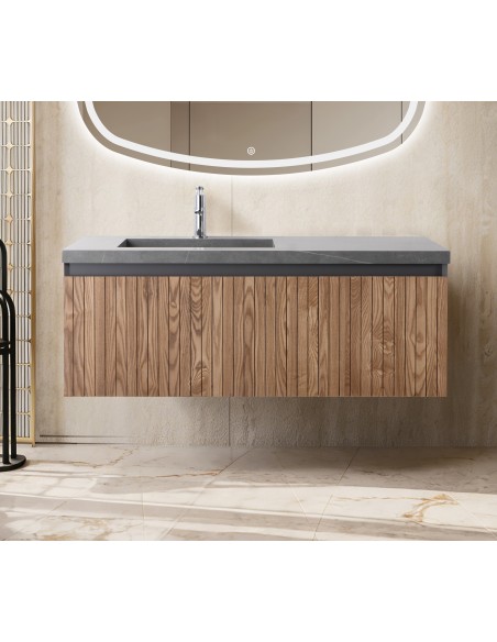Conjunto de baño Eron 120 cm suspendido de Armobany en Roble con lavabo y espejo LED