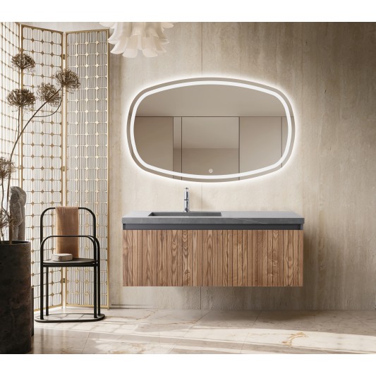 Conjunto de baño Eron 120 cm suspendido de Armobany en Roble con lavabo y espejo LED